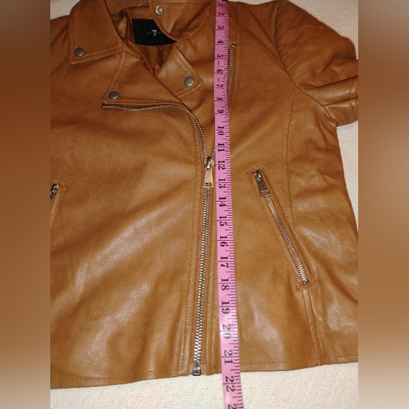 7 For All Mankind Camel Brown Vegan Leather Moto Jacket - Picture 4 of 10